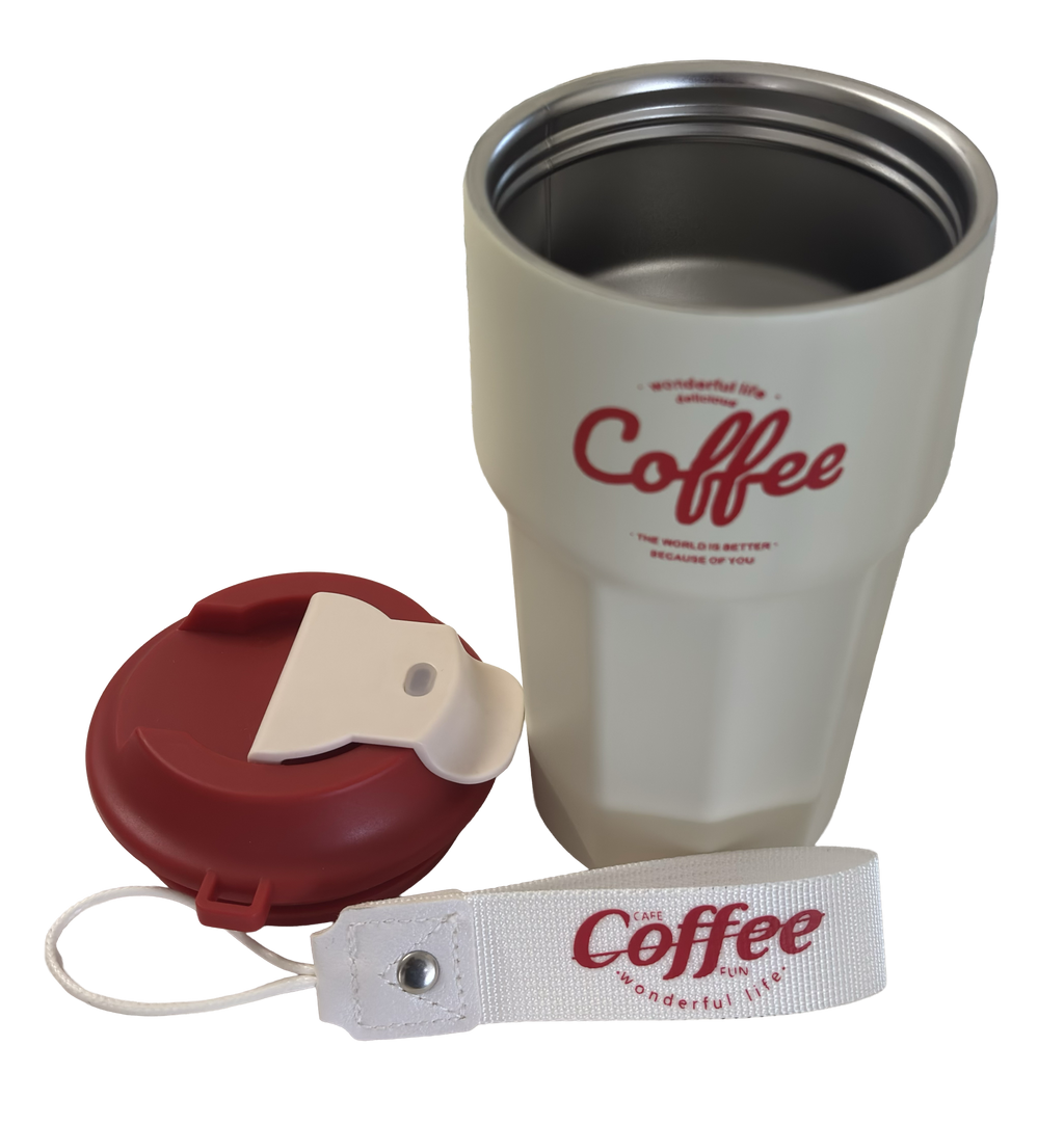 Insulated Coffee Travel Mug with Lid & Strap